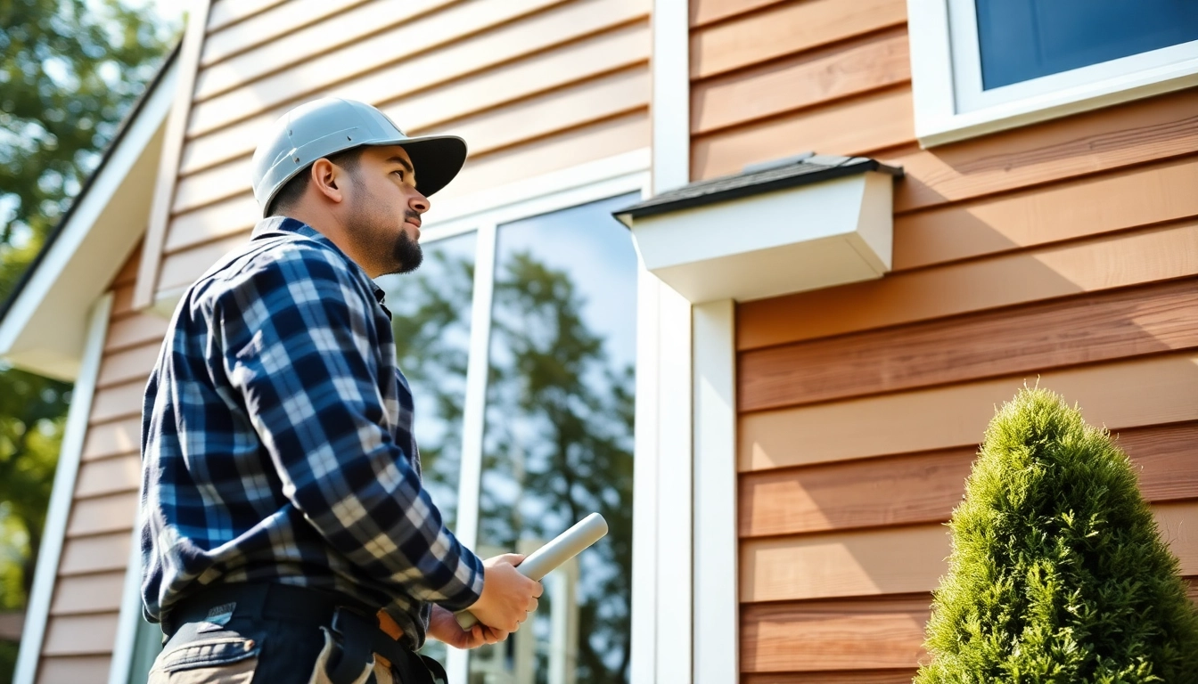Siding contractor applying durable vinyl siding to a residential home for lasting curb appeal