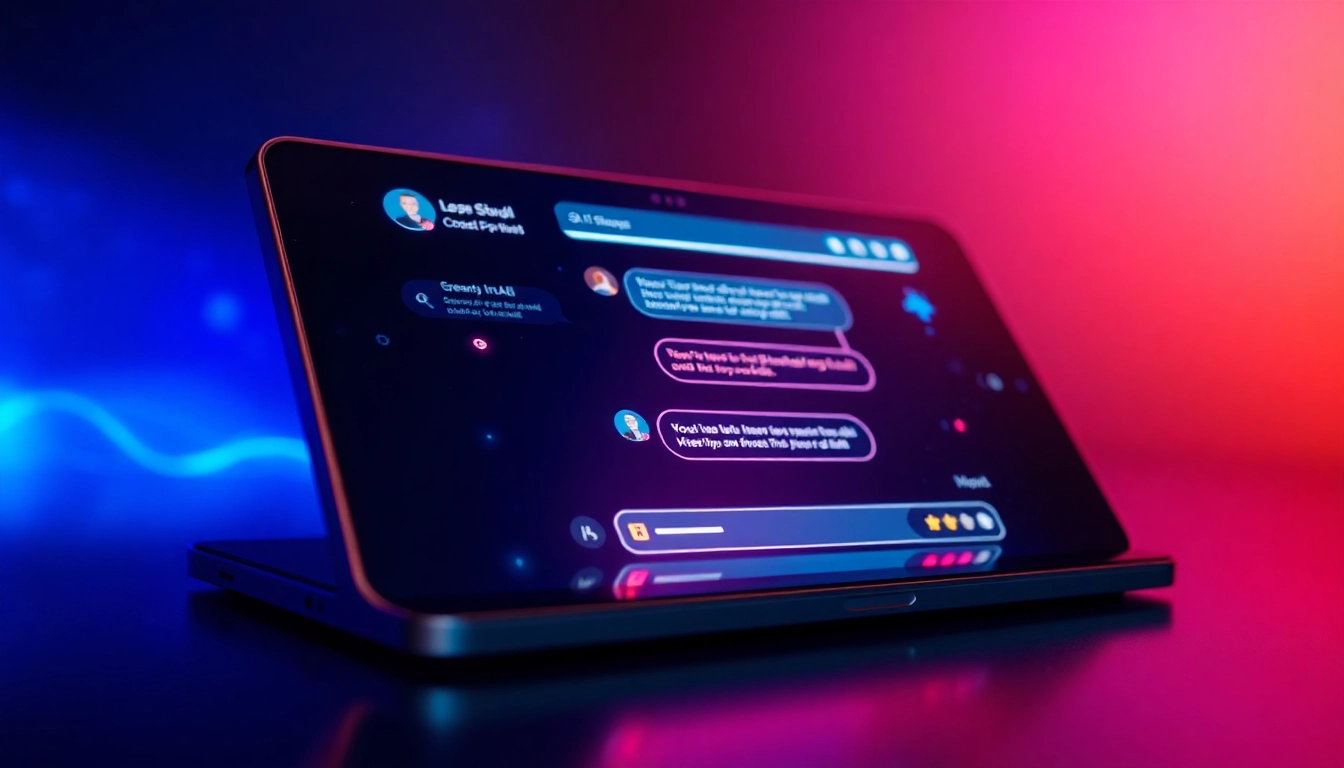 Futuristic AI chatbot interface on a sleek screen with neon accents, illustrating advanced AI chat features.